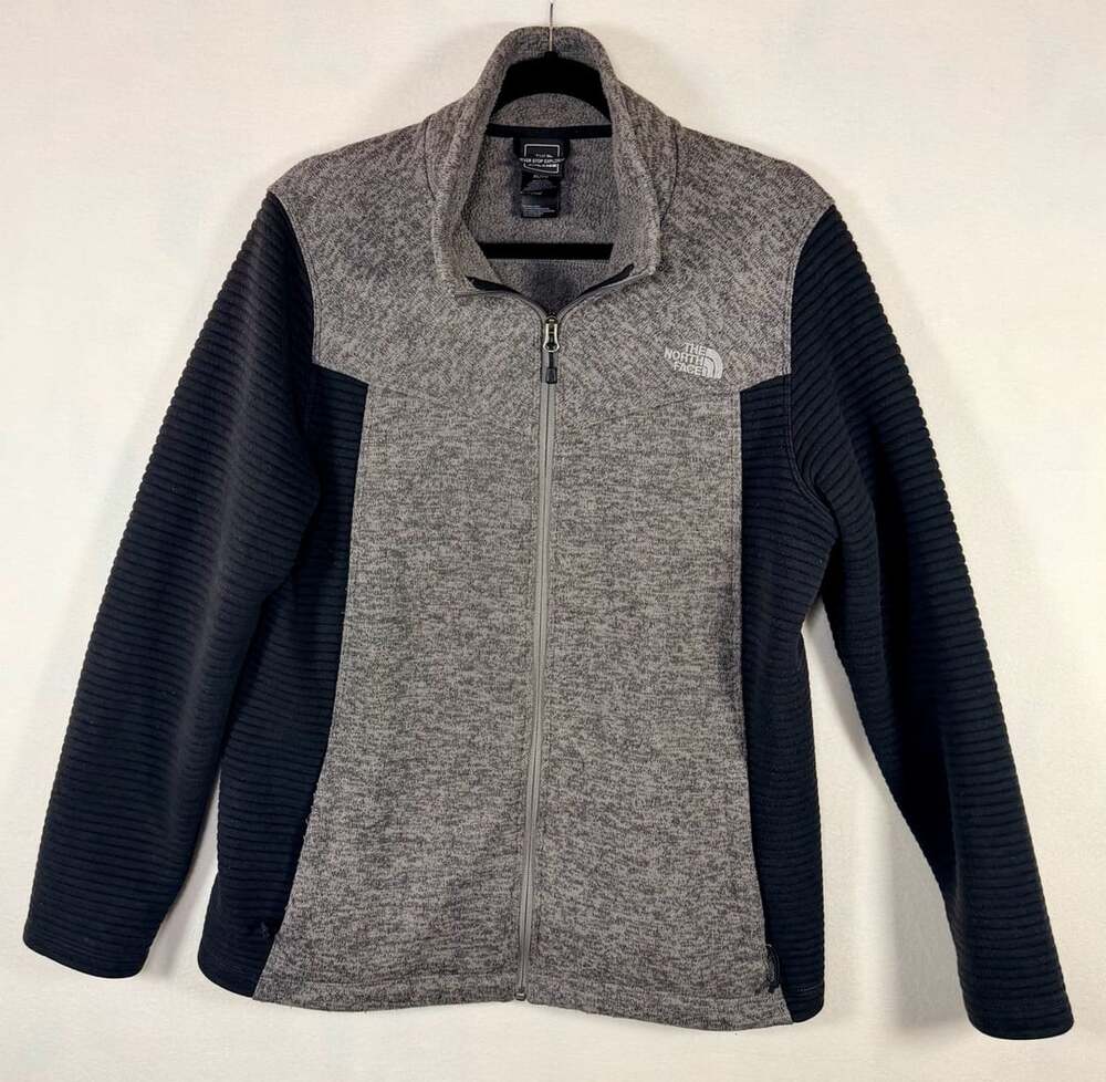 Women’s- The North Face Full Zip Fleece Jacket XL, Gray Black Ribbed